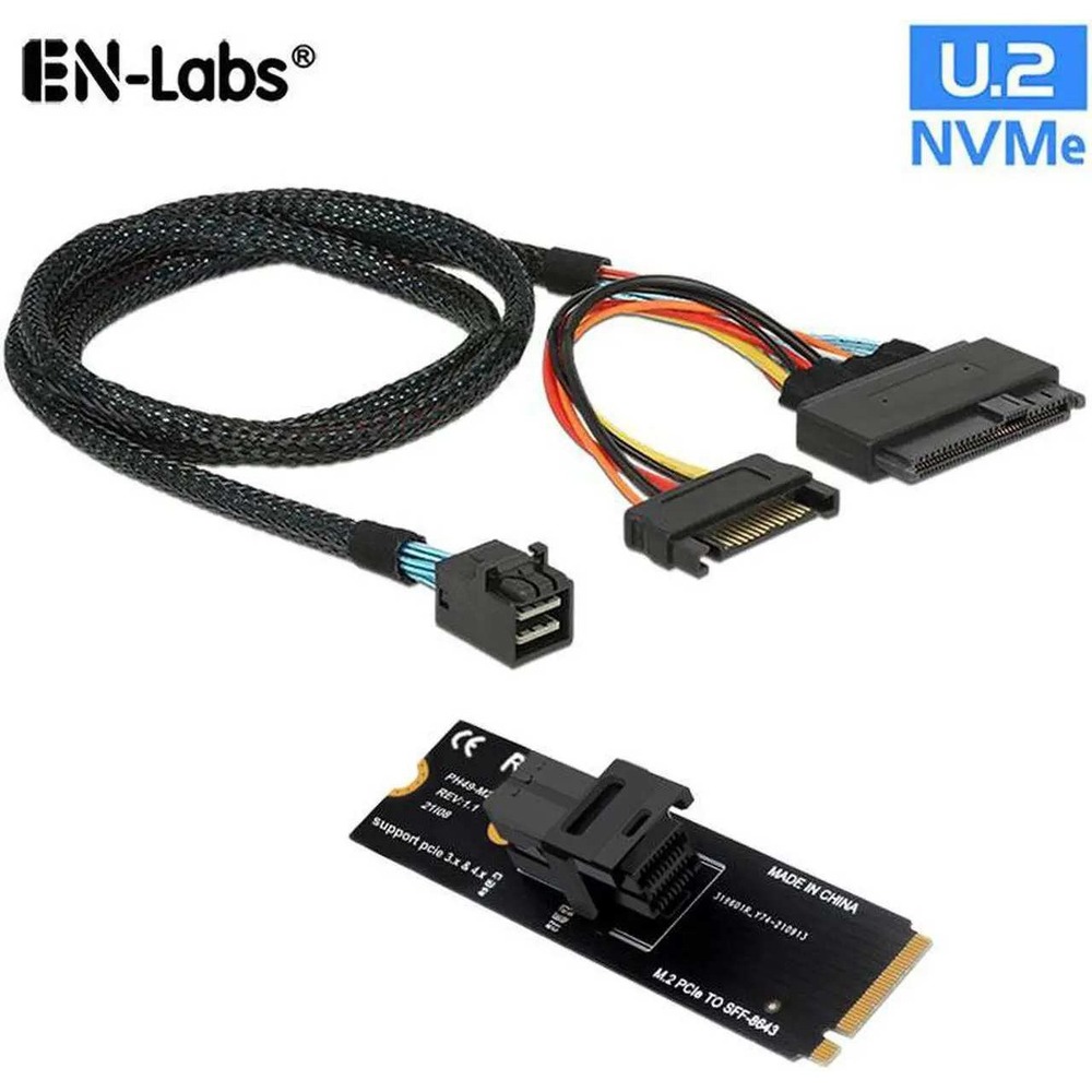 EN-Labs U.2 to M.2 NVMe M-Key NVMe Adapter,M2 to Mini SAS SFF-8643 Expansion